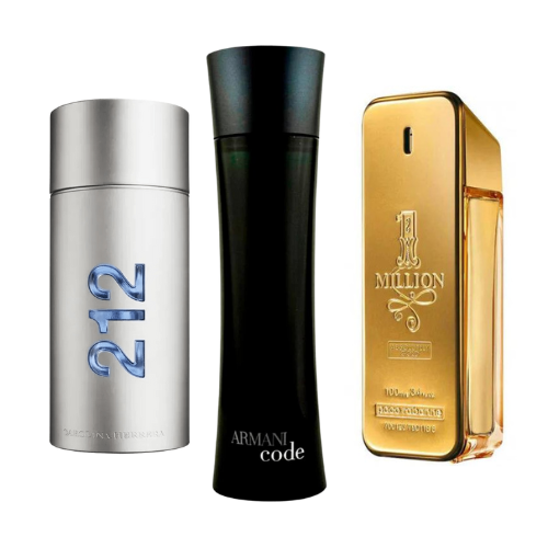 212 MEN NYC, PACO RABANNE ONE MILLION, ARMANI CODE HOMME